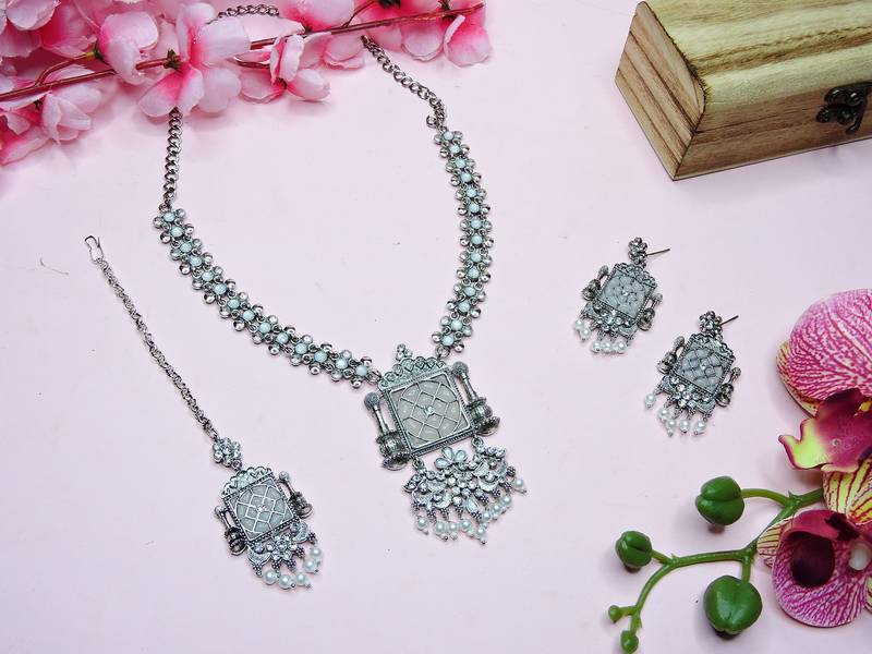 White designer premium festive wear necklace set