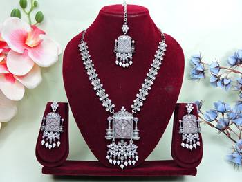 Pink designer premium festive wear necklace set 1