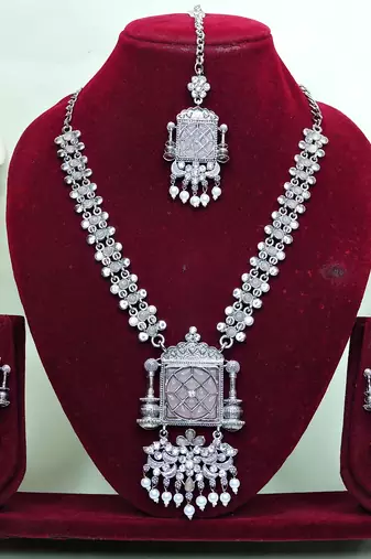 Pink designer premium festive wear necklace set
