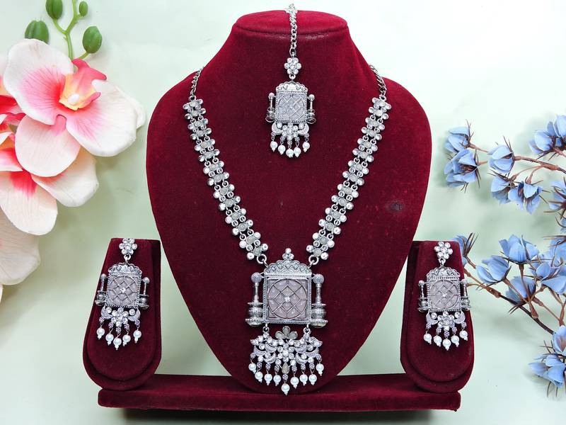 Pink designer premium festive wear necklace set
