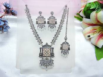 Pink designer premium festive wear necklace set 2