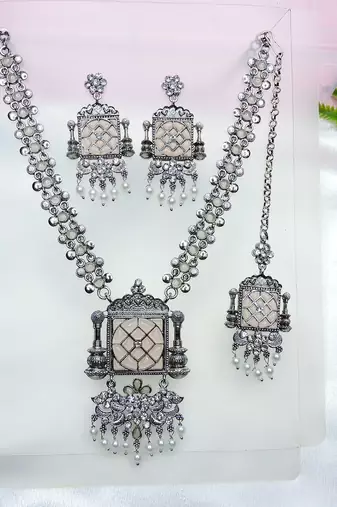 Pink designer premium festive wear necklace set