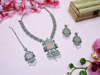 Pink designer premium festive wear necklace set 3