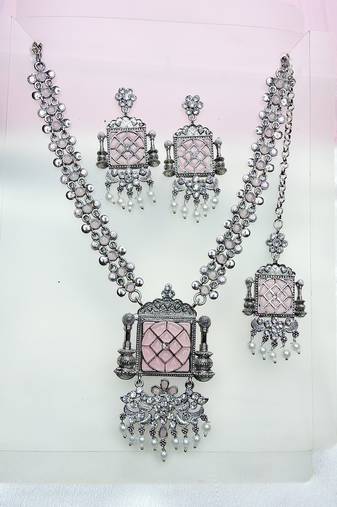 Pink designer premium festive wear necklace set