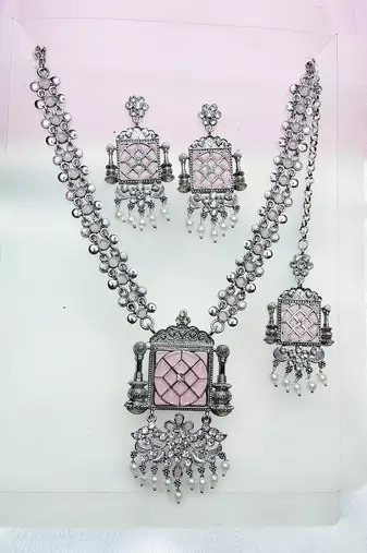 Pink designer premium festive wear necklace set