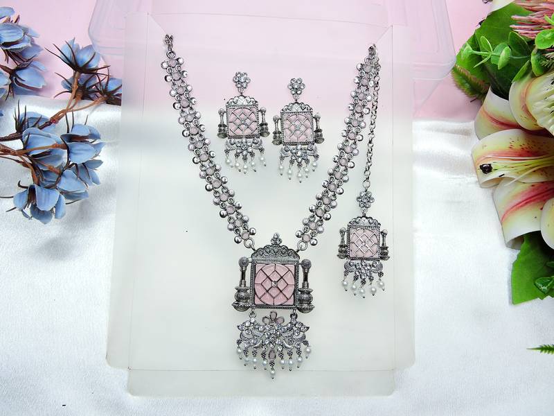 Pink designer premium festive wear necklace set