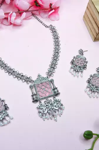 Pink designer premium festive wear necklace set