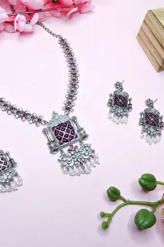 Purple designer premium festive wear necklace set