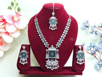Turquoise designer premium festive wear necklace set 1