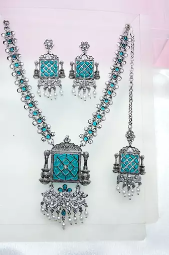 Turquoise designer premium festive wear necklace set