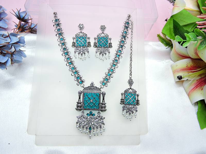 Turquoise designer premium festive wear necklace set