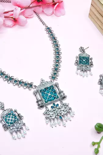 Turquoise designer premium festive wear necklace set