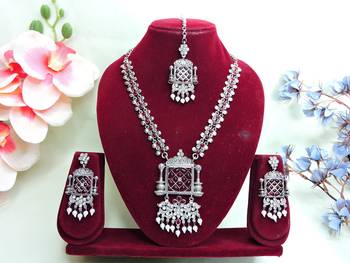 Red designer premium festive wear necklace set 1