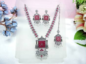 Red designer premium festive wear necklace set 2