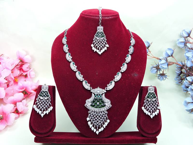 Green designer premium festive wear necklace set