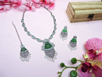 Green designer premium festive wear necklace set 2