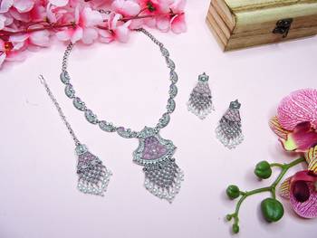 Purple designer premium festive wear necklace set 3