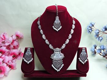 White designer premium festive wear necklace set 1