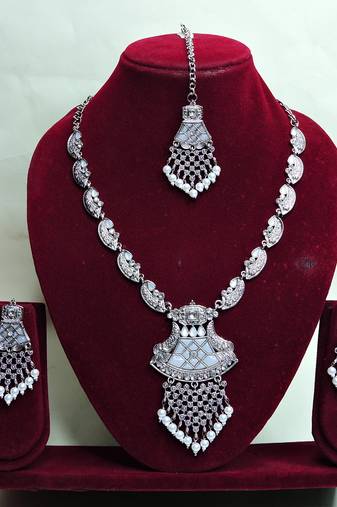 White designer premium festive wear necklace set
