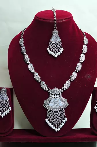 White designer premium festive wear necklace set