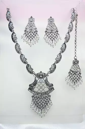 White designer premium festive wear necklace set