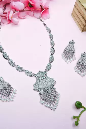 White designer premium festive wear necklace set