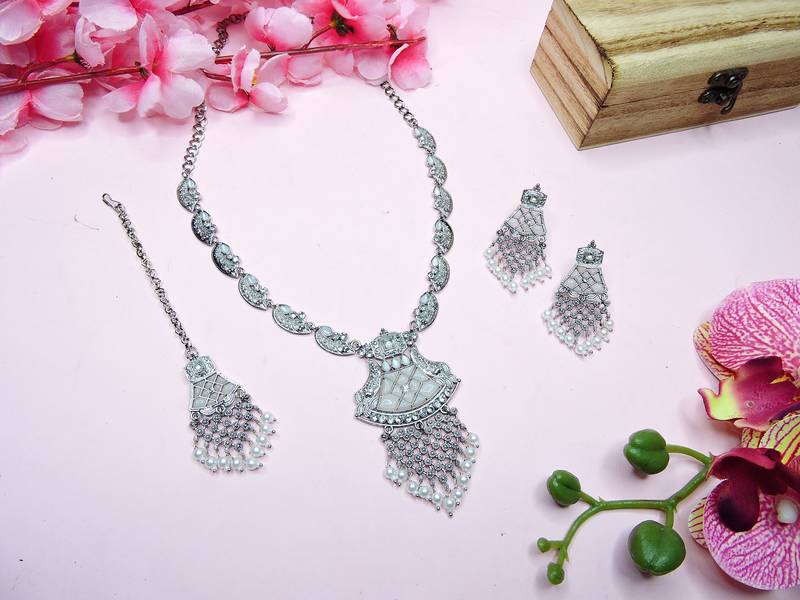 White designer premium festive wear necklace set