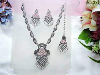 Pink designer premium festive wear necklace set 1