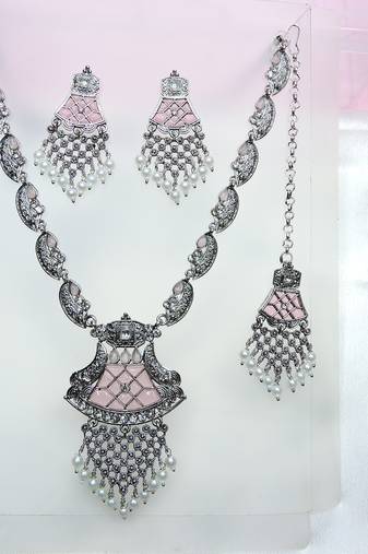 Pink designer premium festive wear necklace set