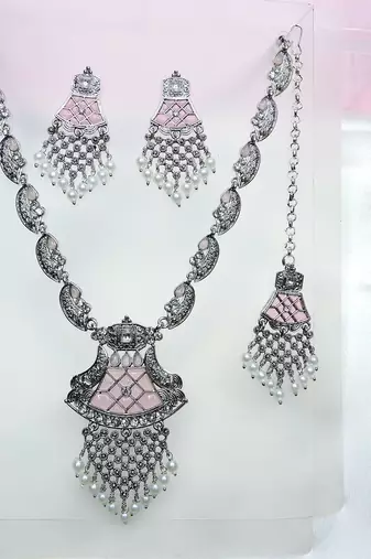Pink designer premium festive wear necklace set