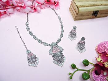 Pink designer premium festive wear necklace set 2