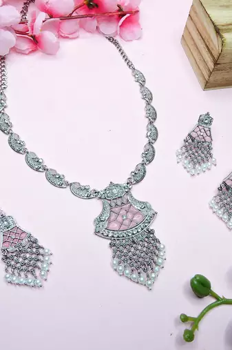 Pink designer premium festive wear necklace set