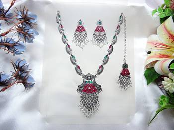 Multicolor designer premium festive wear necklace set 1