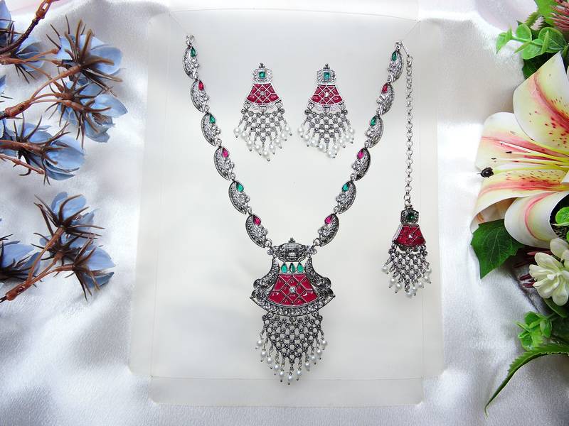 Multicolor designer premium festive wear necklace set