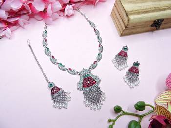 Multicolor designer premium festive wear necklace set 3