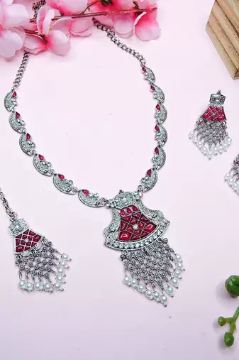 Red designer premium festive wear necklace set