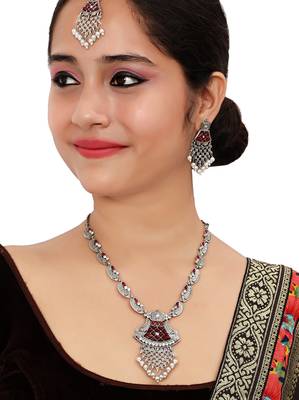 Red designer premium festive wear necklace set 4