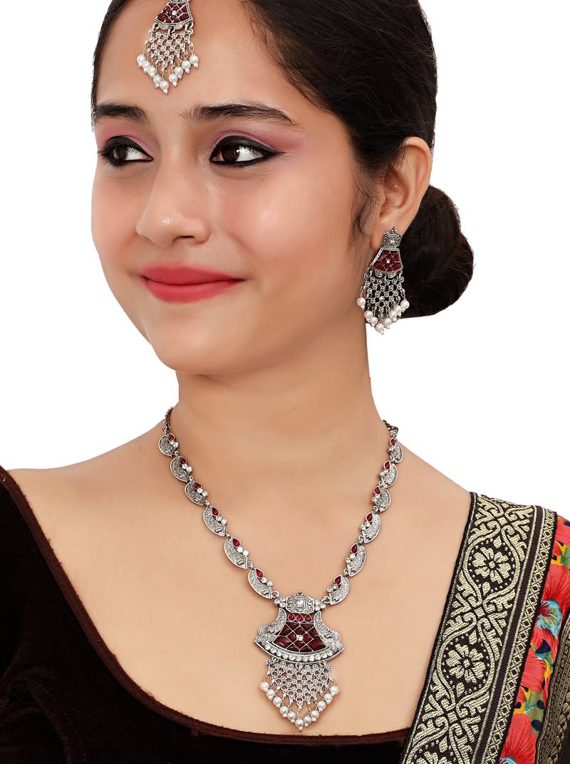 Red designer premium festive wear necklace set