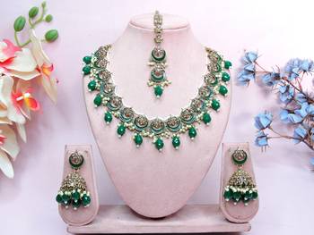 Green designer premium festive wear necklace set 1