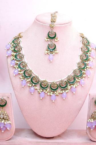 Purple designer premium festive wear necklace set