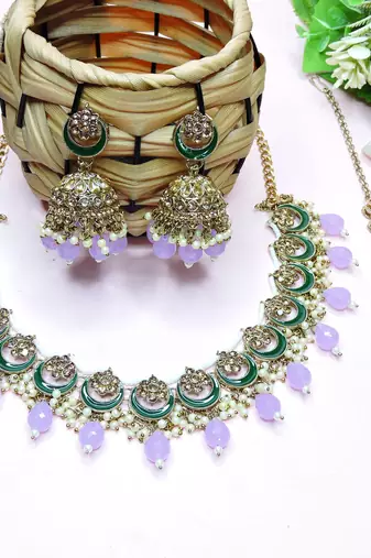 Purple designer premium festive wear necklace set
