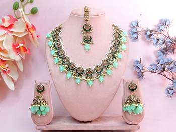 Green designer premium festive wear necklace set 1