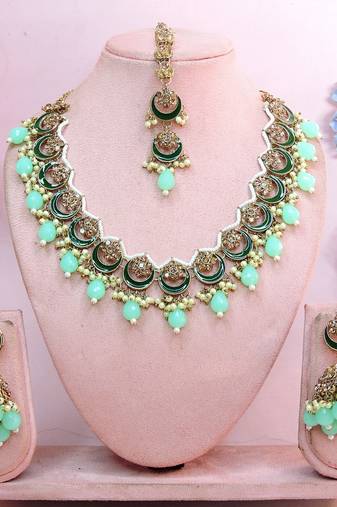 Green designer premium festive wear necklace set