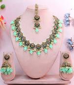 Green designer premium festive wear necklace set
