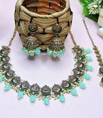 Green designer premium festive wear necklace set