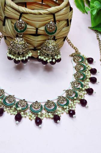 Multicolor designer premium festive wear necklace set