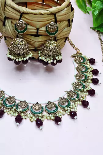 Multicolor designer premium festive wear necklace set