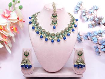 Blue designer premium festive wear necklace set 1