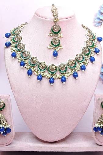 Blue designer premium festive wear necklace set