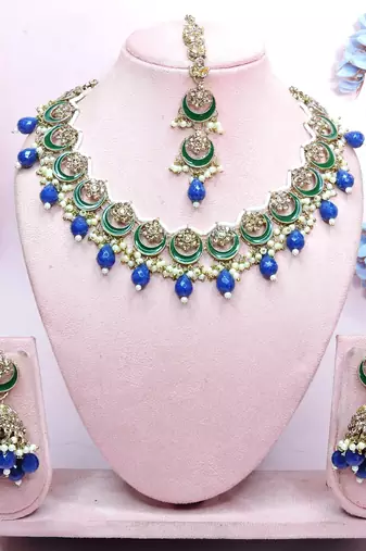Blue designer premium festive wear necklace set